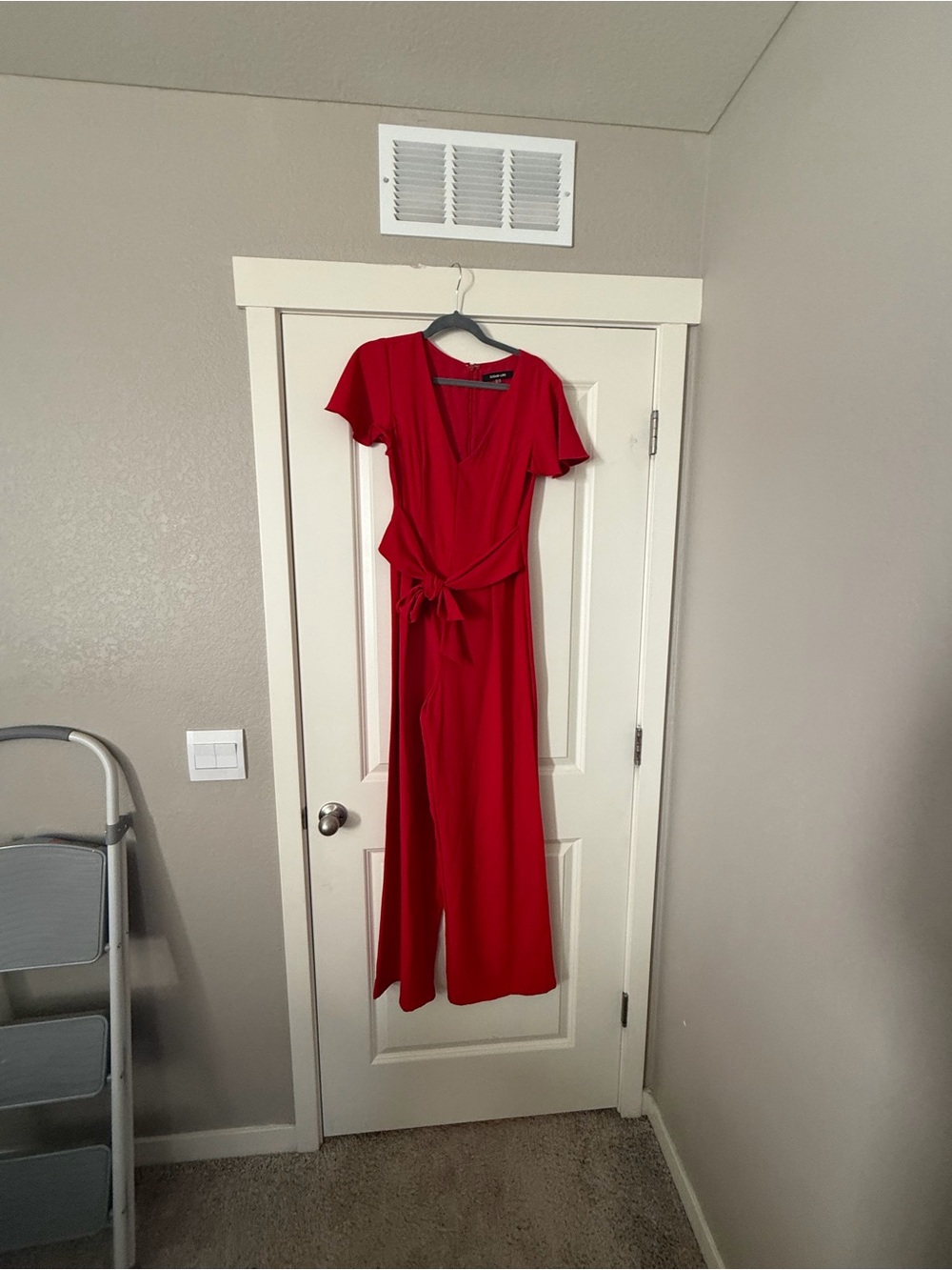 Sugarlips Red V-Neck Tie-Waist Jumpsuit with Flutter Sleeves medium
